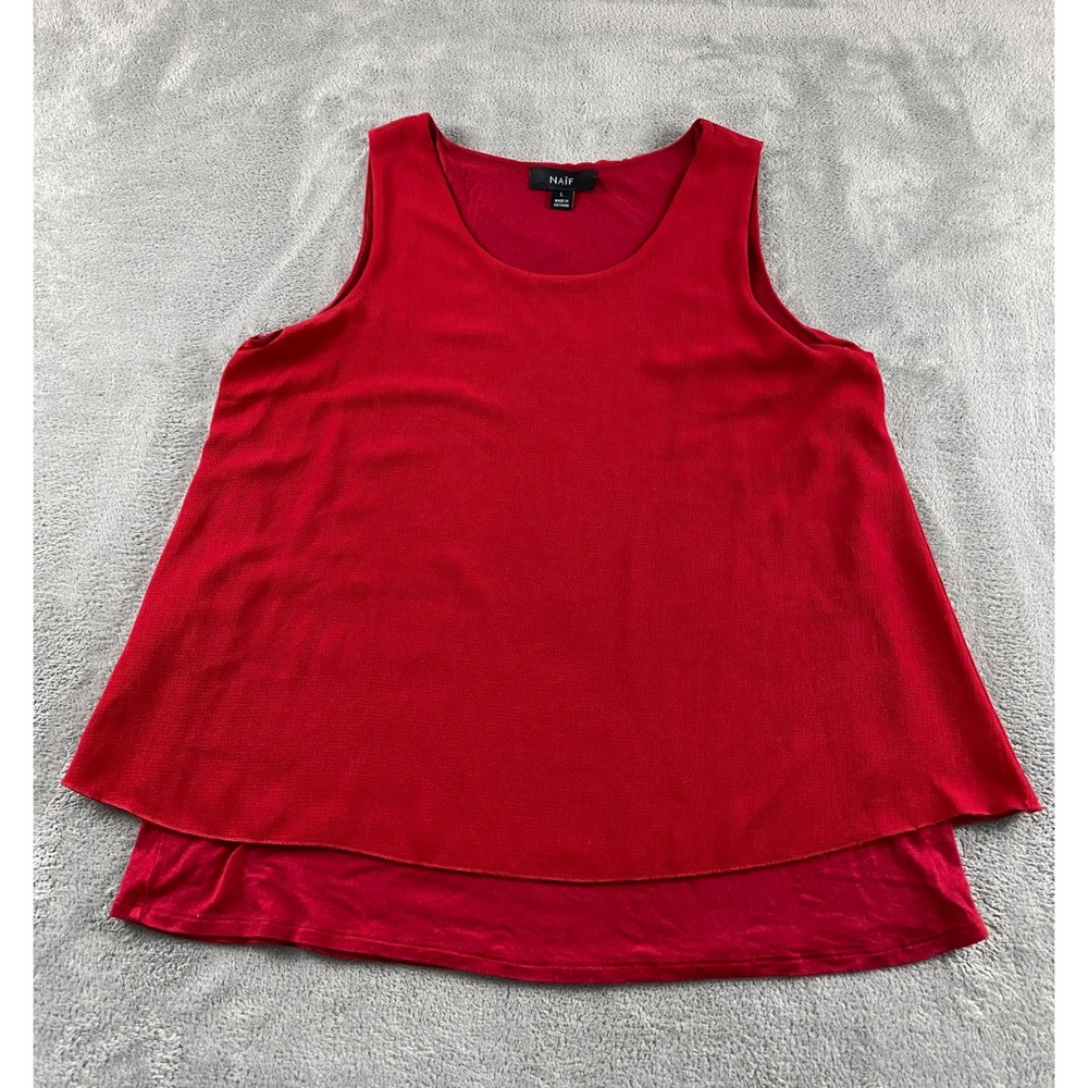 Naif Womens Red Layered Scoop Neck Sleeveless Tank Top Blouse DT031 Large